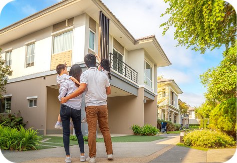 Family looking at a modern house